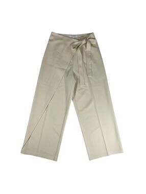 Commense Wrap Tie Waist Wide Leg Pants Beige Tailored Trousers M NWT